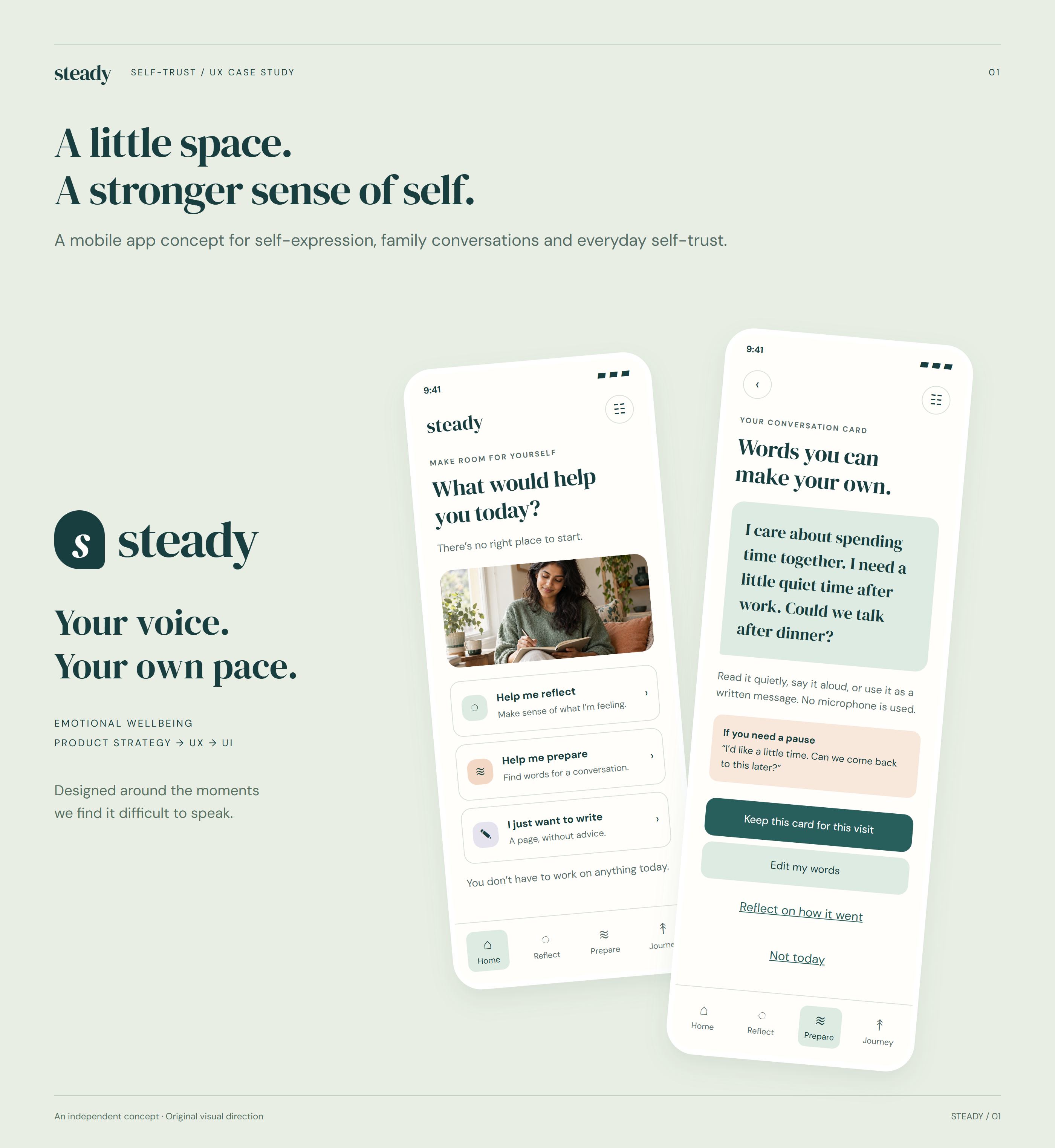 Steady case-study cover with warm landscape and app concept