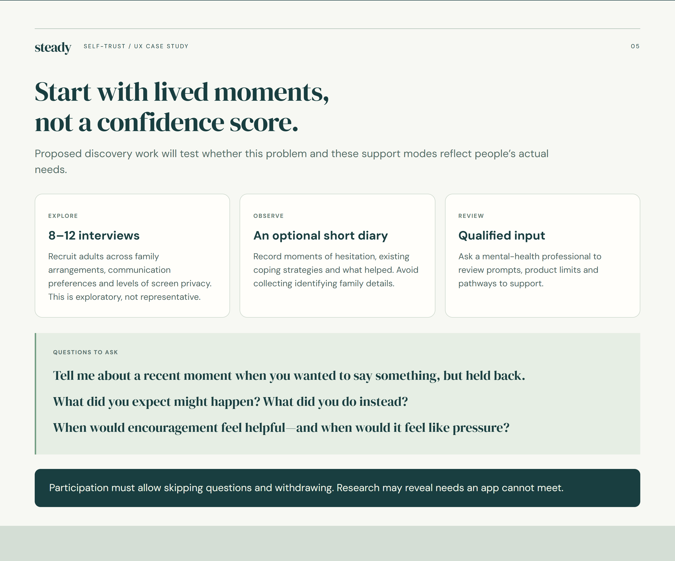 Start with lived moments, not a confidence score.